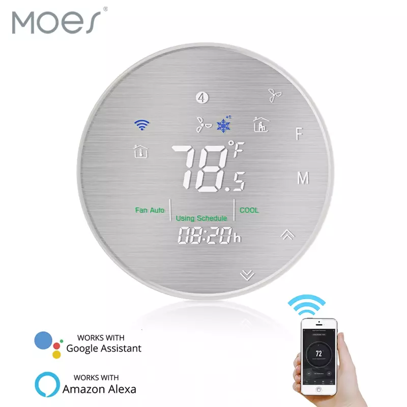 MOES Smart WiFi Programmierbare Thermostat, Metall Gebürstet Panel,Smart Leben/Tuya APP Fernbedienung, funktioniert mit Alexa Google Hause