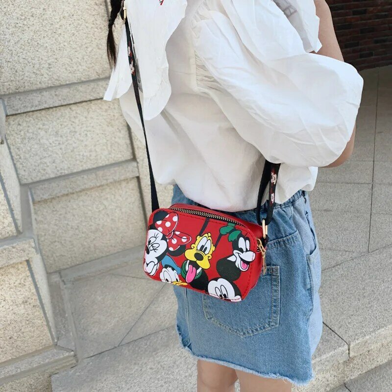 New Disney ผู้หญิง Mickey Mouse Anime กระเป๋ากระเป๋าเหรียญผู้หญิง Kawaii อินเทรนด์ Minnie Messenger กระเป๋าของขวัญวันเกิด