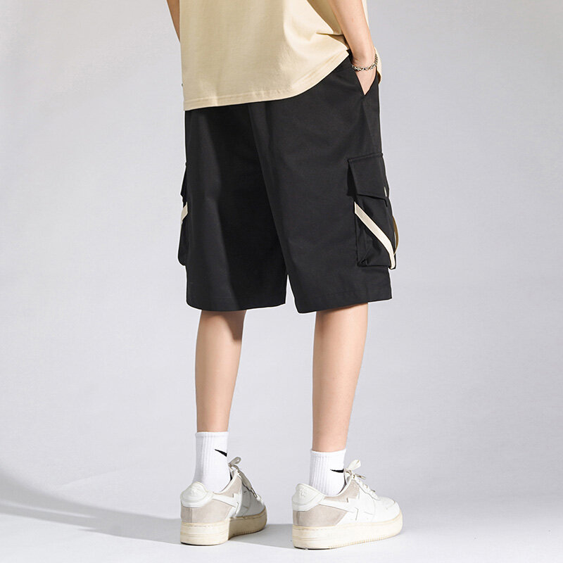 Шорты-карго мужские с широкими штанинами, Классические летние мешковатые штаны, уличная одежда в Корейском стиле, с множеством карманов, большие размеры