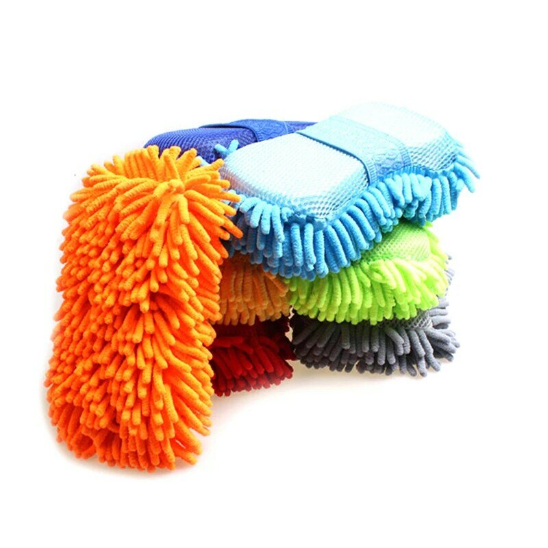 1 Buah spons serat mikro untuk cuci mobil, sikat cuci mobil handuk suku cadang otomotif sarung tangan Aksesori gaya warna acak