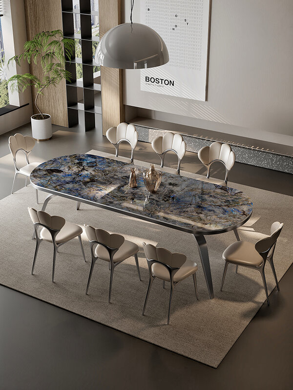 大理石のダイニングテーブル,シンプルでモダンなスタイル,高級,ハイエンド,長方形