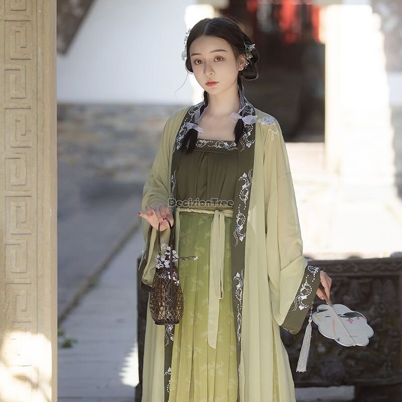 2024 chinese improved retro style Song dynasty Hanfu pleated skirt halter gradual color embroidery flower casual hanfu set w390