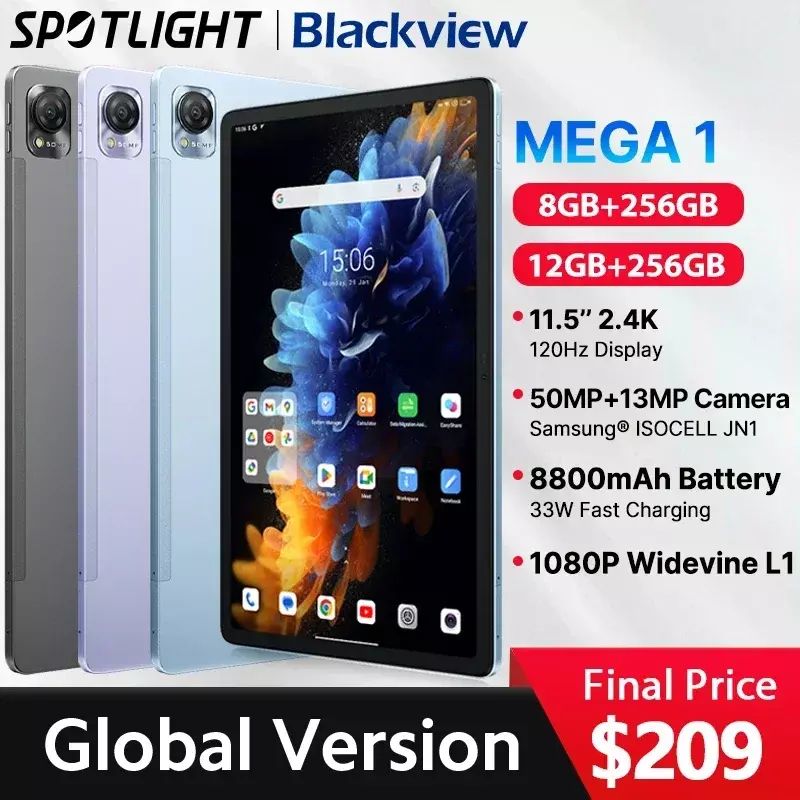 【Wereldpremière �� Blackview Mega 1 Tablet 11.5 Inch 2.4K 120Hz Scherm 8Gb/12Gb 256Gb 8800Mah 50mp + 13mp Camera 33W Snel Opladen