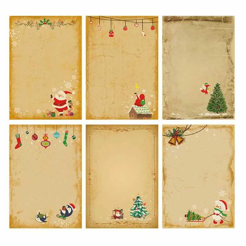 Vintage Kerst Kraft Letter Pad Set Cartoon Patroon Santa Claus Kerst Enveloppen Schrijfpapier Uitnodiging Wenskaart