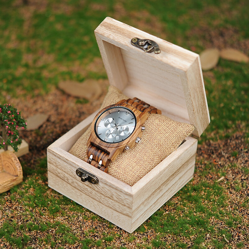 BOBOBIRD Chronograph Quarz Uhr und Ihn Holz Uhren für Paar Handgemachte Armbanduhr mit Kalender mit Holz Geschenk Box