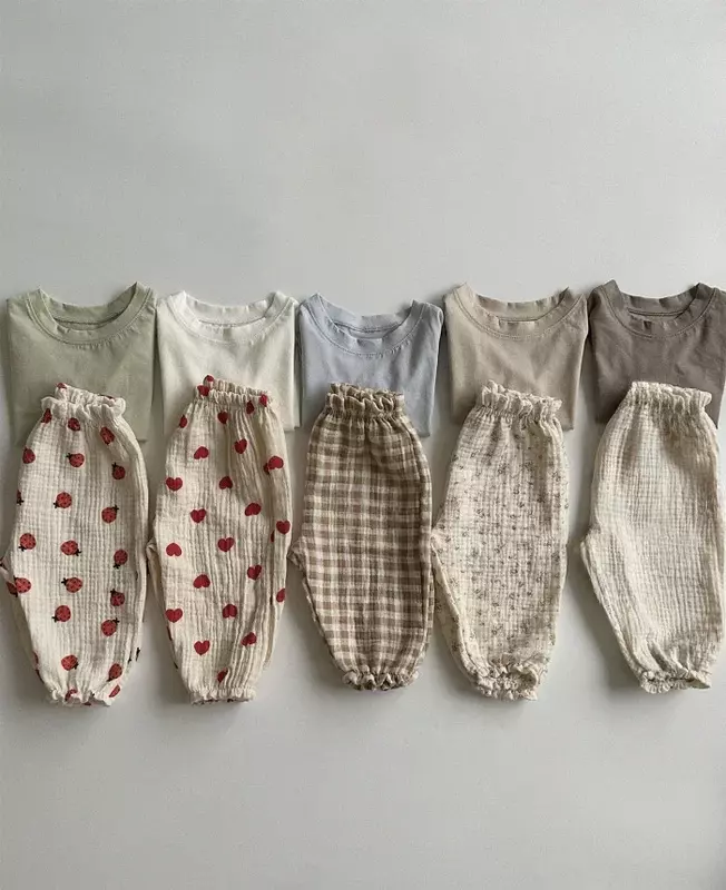 Pantalones de muselina para bebé, niño y niña, pantalones de linterna informales, pantalones completos