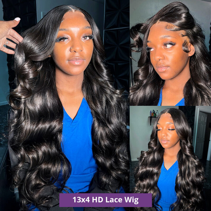 Perruque Lace Front Wig Body Wave Naturelle, Cheveux Humains, 13x4, 13x6, 200 HD, 30 40 Pouces, Pre-Plucked, Densité 360, pour Femme