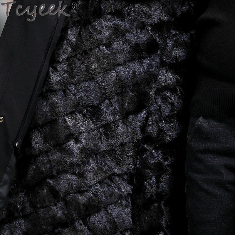 Tcyeek Real Mink Fur Coat Long Liner Detchable Parka Winter Jackets for Men Clothing Fashion Warm Mens Fur Coats Fox Fur Collar