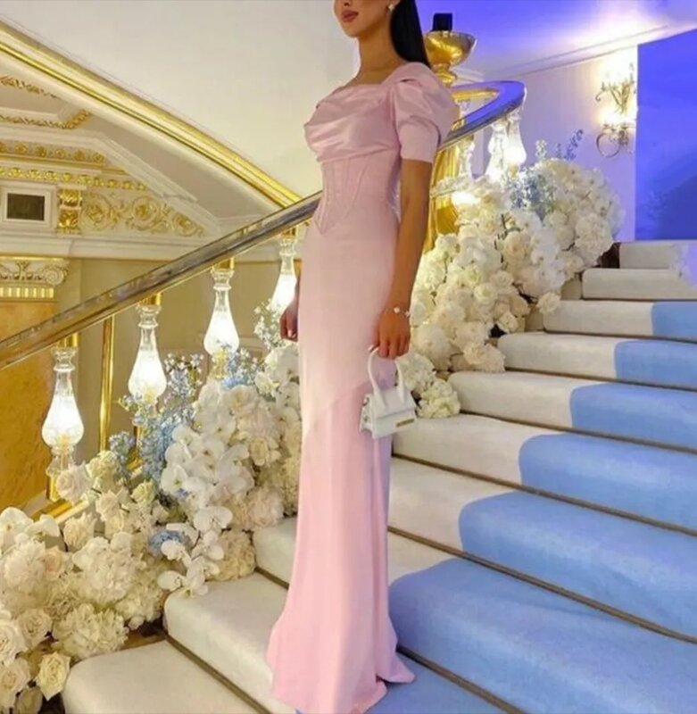 Elegante sereia Evening Dresses 2023 Cap Sleeves Prom Gown Satin Arábia Arbia Prom Dresses Vestido Ocasião Formal