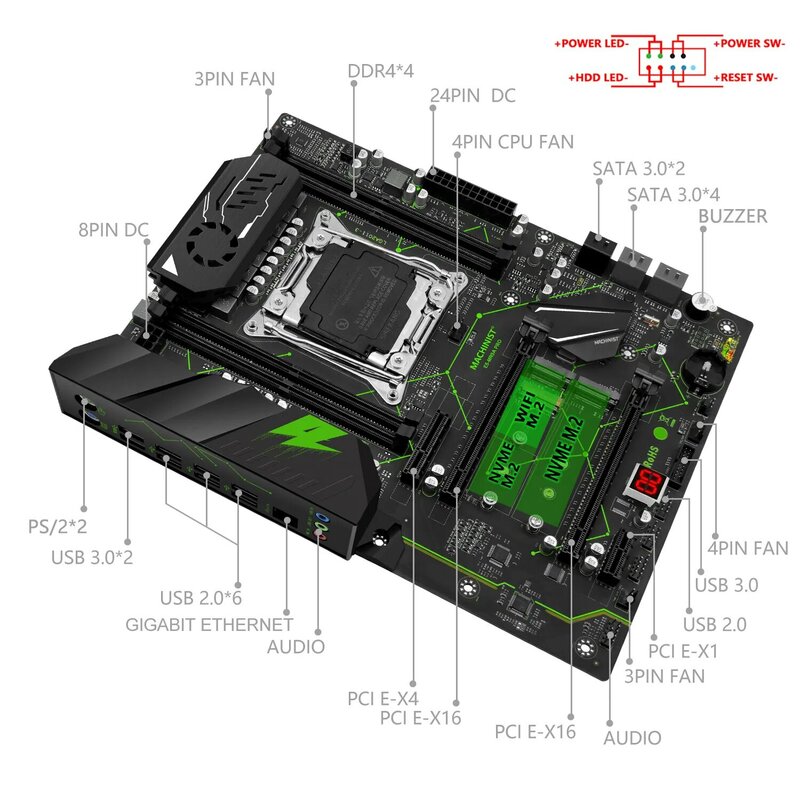 MACHINIST E5 MR9A PRO ATX X99 Płyta główna Obsługa procesora LGA 2011-3 Xeon E5 V3 V4 Procesor DDR4 RAM Czterokanałowa pamięć NVME M.2