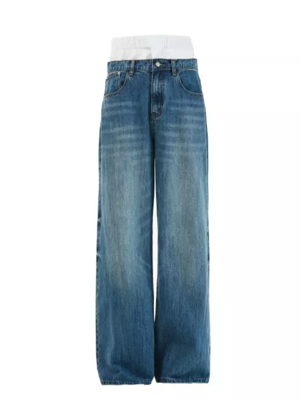 HOUZHOU Rộng Chân Váy Jeans Nữ Vintage DạO Phố Quần Baggy Denim Quần Thời Trang Hàn Quốc Y2k Cao Cấp Thường Quá Khổ Nữ Sang Trọng