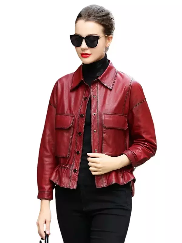 여성용 2022 진짜 가죽 재킷, 짧은 패션 코트, 양가죽, FCY, 봄, 가을, 신상