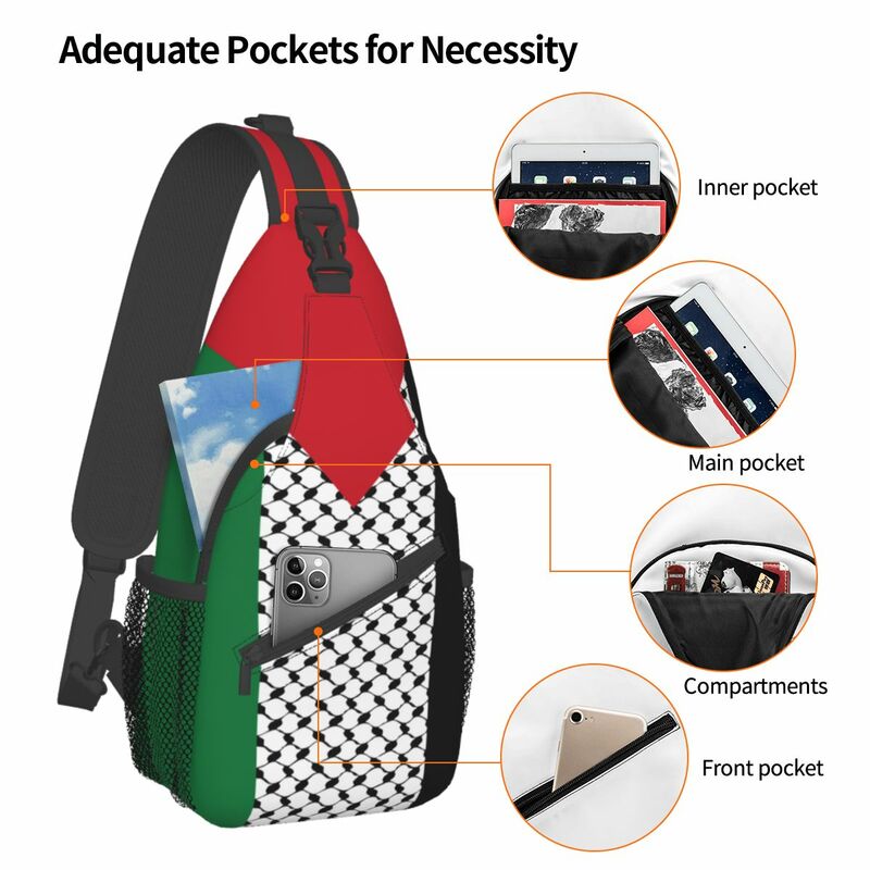 Palestine Flag Crossbody Sling Bags Chest Bag Palestinian Hatta Kufiya Keffiyeh Shoulder Backpack Daypack for Travel Cycling Bag