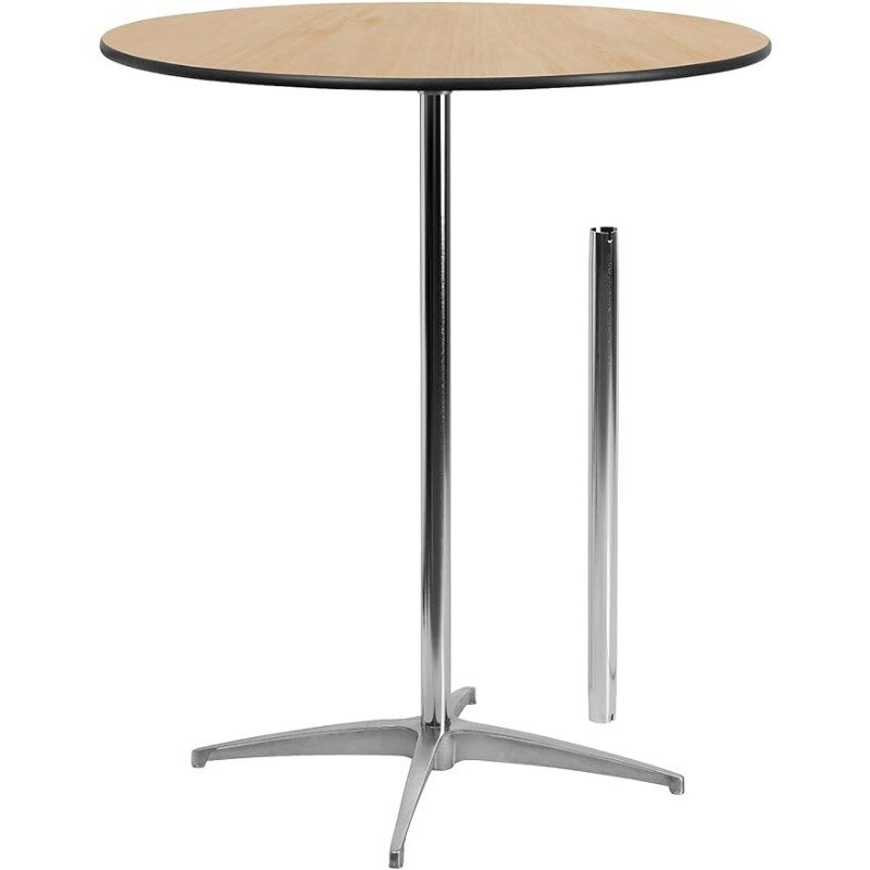 Portable bar table 36'' Round Wood Cocktail Table with 30'' and 42'' Columns, Natural