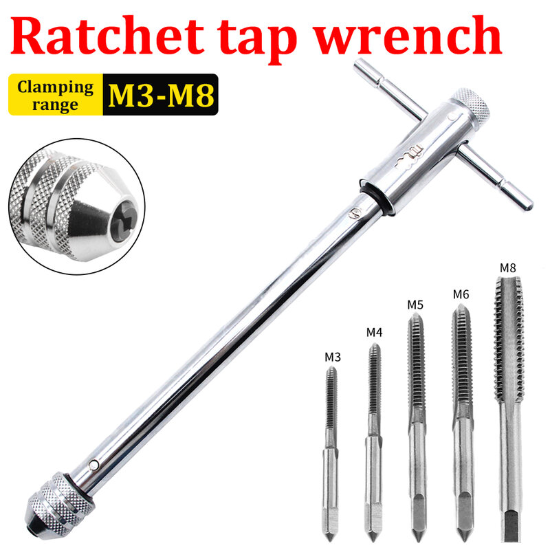M3-M8 Adjustable Ratchet Hand Tap Wrench M5-M12 Extended Thread Tap Forward And Reverse Tapping Accessories Extended