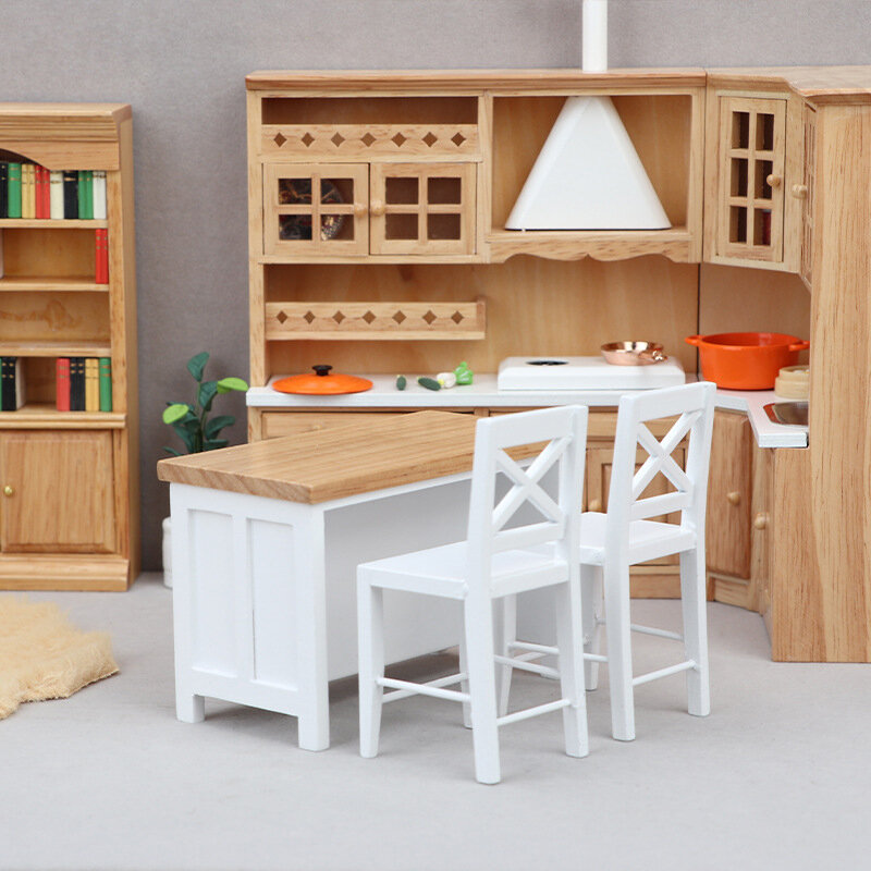 Dollhouse Miniature Mesa de Jantar e Cadeira, Bar Balcão Modelo, Móveis Decoração Toy, Doll House Acessórios, 1:12, 1 Conjunto
