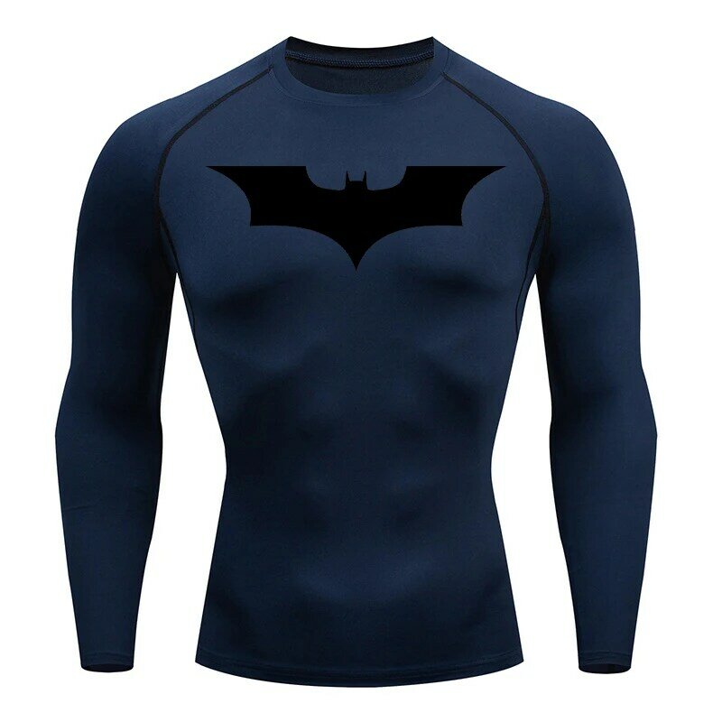 Bat Print Compression Shirts for Men Gym Workout Running Rash Guard Athletic Sport Quick Dry Tshirt Tops Undershirts Baselayers