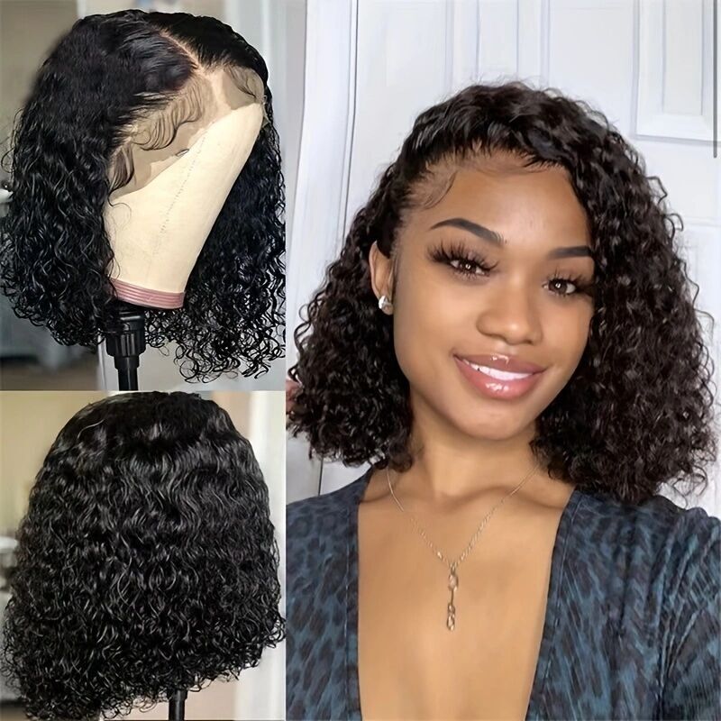 New Brazilian Kinky Human Hair Wigs With Bangs Short Brazilian Remy Human Hair Full Machine Made Wigs for Black Women Glueless