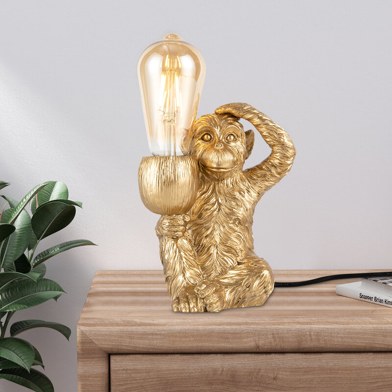 Lámpara de escritorio de mono dorado, luz de mesa moderna, accesorio de iluminación de mono de resina único