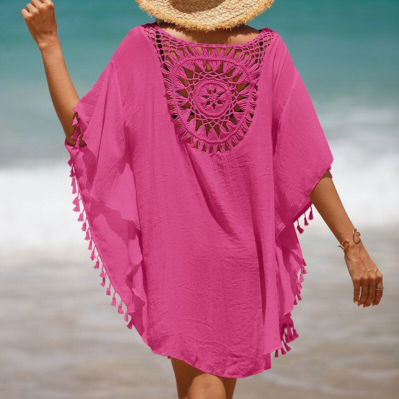 女性の小さなタッセルビーチスカート、日焼け止めカバーアップ、ショート、セクシー、夏、2024