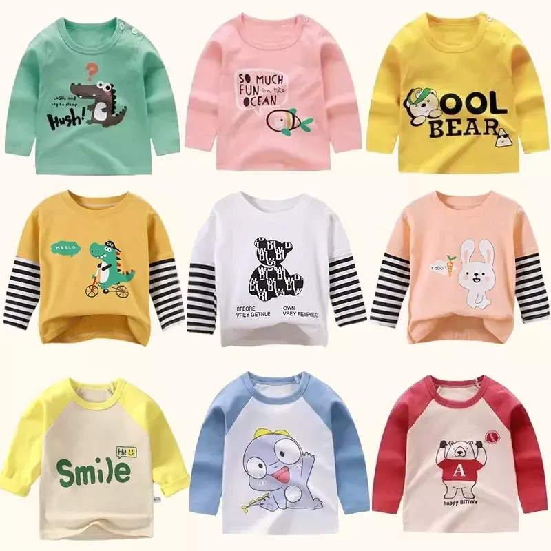 Camiseta con estampado de dibujos animados para niños y niñas, ropa de manga larga para bebés, sudadera de algodón para Otoño e Invierno