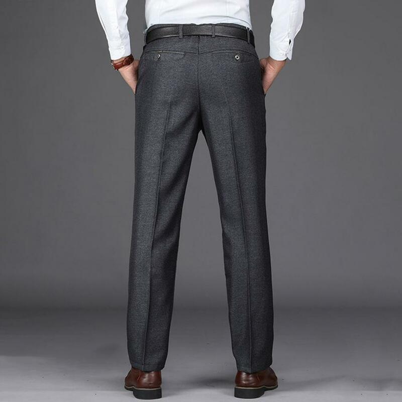 Men Suit Pants High Waist Straight Anti-wrinkle Men Pants Deep Crotch Business Groom Suit Pants Men Clothing
