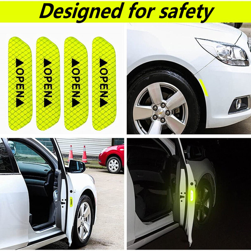 4 Stuks Auto Deur Stickers Universele Veiligheid Waarschuwing Mark Open Hoge Reflecterende Tape Auto Buitenkant Motorfiets Sticker