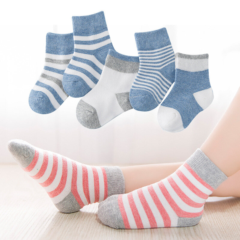 Cute Cartoon Baby Boy Socks Autumn Winter Cotton Toddler Girl Socks Striped Solid Color Children Socks 5 Pairs/lot Kids Socks