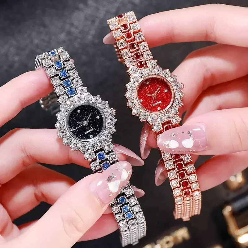 Nowy zegarek kwarcowy z pełną diamentową bransoletką