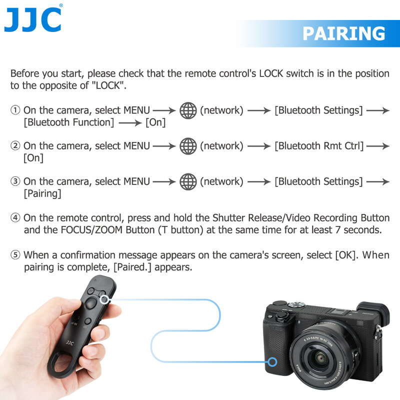 JJC Wireless Bluetooth Remote Control for Sony Camera ZV-E1 ZV-E10 ZV-1 FX30 A7R V A7M4 A7IV A7III A7 IV A7 III A7CR A6400 A7CR