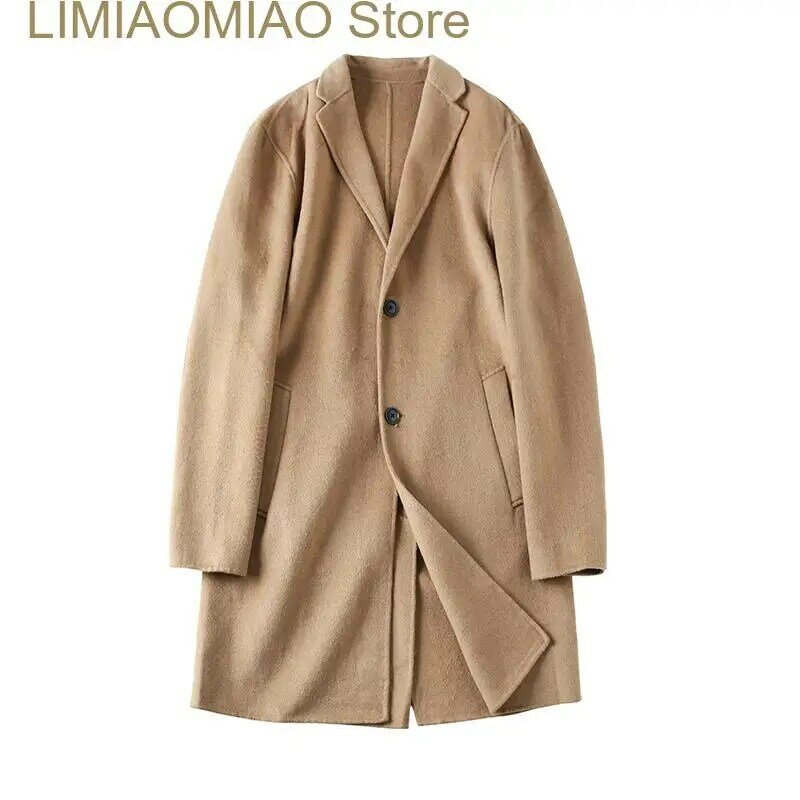 Новое мужское шерстяное пальто, ветровка средней длины, двухстороннее шерстяное однобортное пальто, пальто
