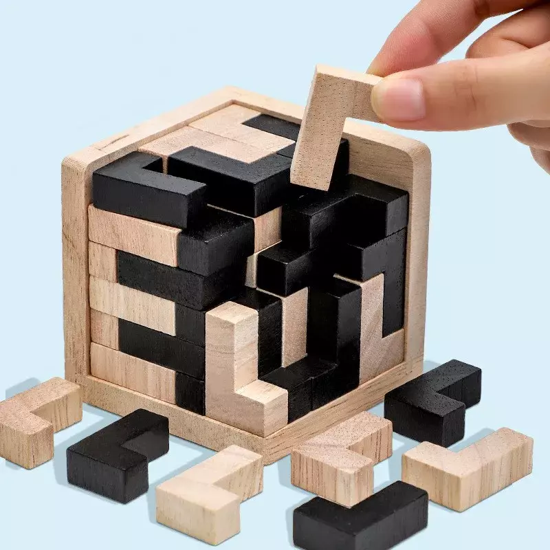 Bloques de construcción creativos de madera en 3D para niños, rompecabezas en forma de T L, enclavamiento Luban, juguete de Aprendizaje Temprano