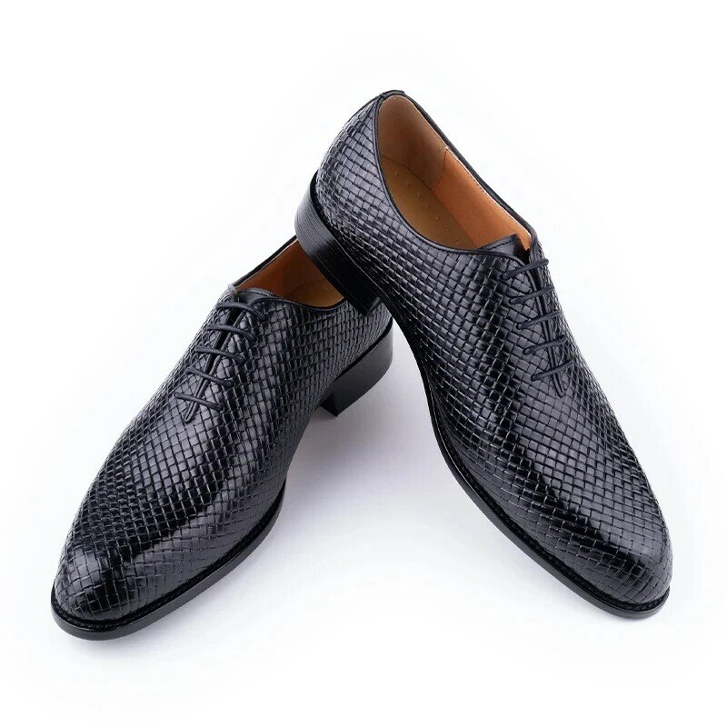 أحذية مصنوعة يدويًا من الجلد الطبيعي للرجال ، أحذية رسمية ، بدلة مكتب رسمية ، حفل زفاف أكسفورد ، درجة عالية