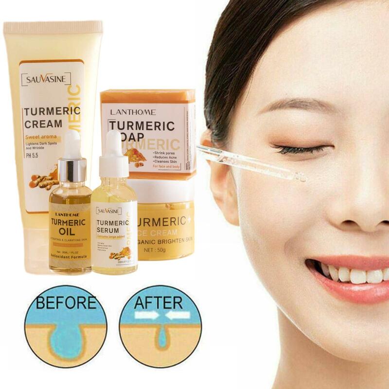 5pcs/set Turmeric Face Care Sets Turmeric Face Cleansing Soap Turmeric Face Cream Cream Face Turmeric Turmeric Oil Care Q1E2