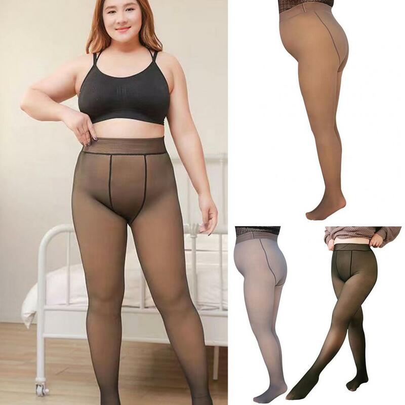 Calças térmicas grossas para mulheres, meia-calça translúcida, meias, cintura alta, leggings elásticas, quentes, sexy, plus size