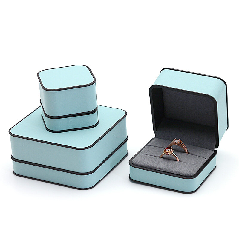 Borda de linha preta caixa de armazenamento de jóias de couro caixa de embalagem de colar de pingente de anel pulseira brincos Display Stand presente de casamento