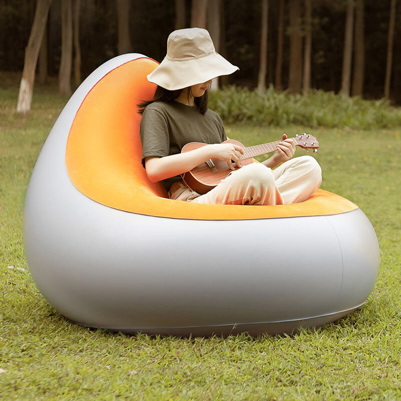 Um clique automático sofá de lazer inflável ao ar livre preguiçoso cama de ar único portátil almofada de ar acampamento jardim inflável pufe