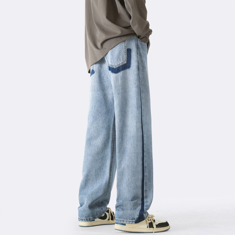 Мужские прямые джинсы, осенние свободные Молодежные новые повседневные универсальные джинсы, 2023