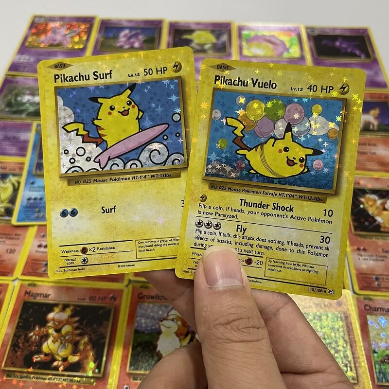 Inglês Pokemon Flash Card para Crianças, Brilhante Charizard, Pikachu, Mewtwo Trade, Pokemon Toy, 1996 Ano