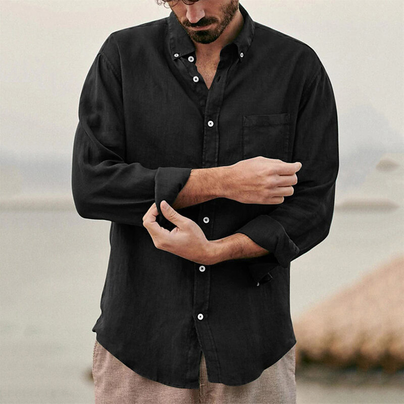 Koszula z klapą koszula męska sweter Casual klapa z długim rękawem poliester regularny jednolity kolor wakacje codziennie nowy stylowy