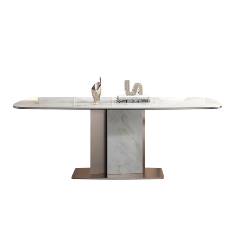Stone Plate Dining Table Home Dining Table High-End Bright Rectangular Dining-Table Chair Combination