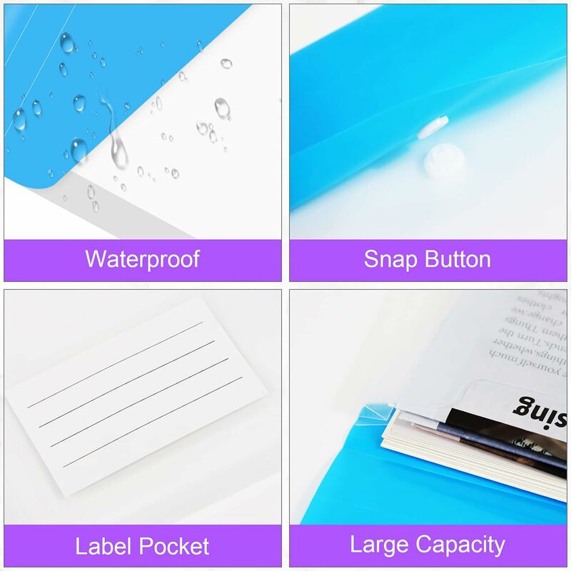 6 Stuks Transparante Plastic Enveloppen Bindmiddel Zak Uitbreidbare Binder Mappen Voor 2/3/4 Ring Document Zakje Met Drukknop Label