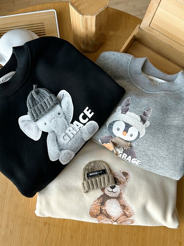 Zimowe niemowlęta i dziewczynki chłopcy 3D zwierzęta ciepła podszyty polarem bluza dziecięcy sweter sweter dziecięcy płaszcze robocze 1-10 lat