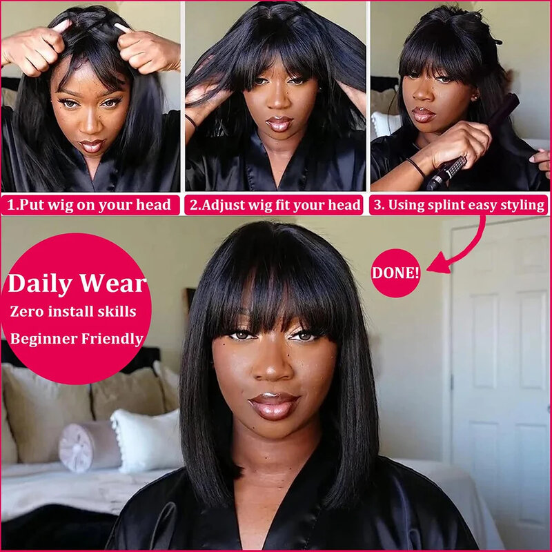 Fake Scalp Wigs Straight 3X1 Hd Lace Middle Part Brazilian Remy Hair For Black Women  Bob Wig Wear To Go Glueless Hair Cheap Wig