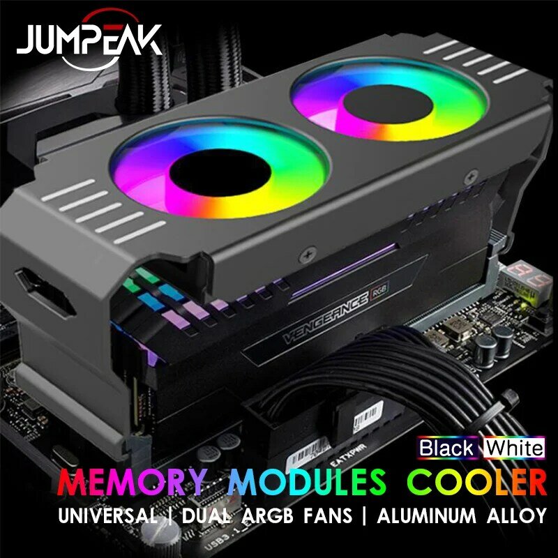 JUMPEAK 컴퓨터 RAM 메모리 모듈 쿨러, PC DDR4 DDR5 오버록 파트너 듀얼 ARGB 동기화 PWM 팬, 알루미늄 RGB 냉각 라디에이터