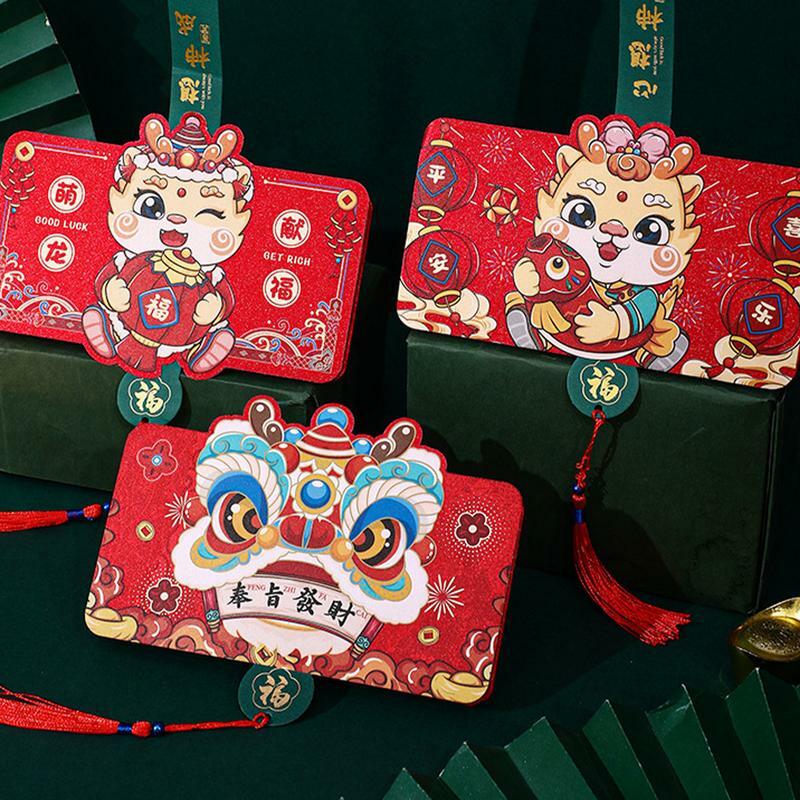 Amplop merah lipat Tahun Baru Tiongkok 2024 kantong naga merah Festival Musim Semi Hongbao hadiah dekorasi liburan tradisional