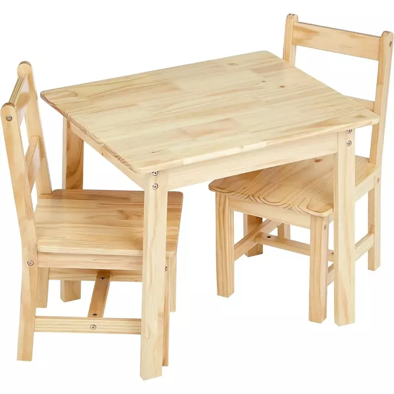 Kinder Massivholz tisch und 2 Stühle, 3-teiliges Set, 20x24x21 Zoll, natürlich