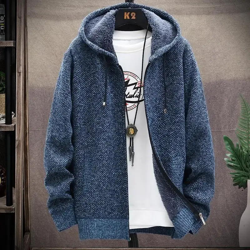 Suéter de lã com capuz masculino espessado, quente, de alta qualidade, tamanho grande, casual, nova moda, outono e inverno, 2023