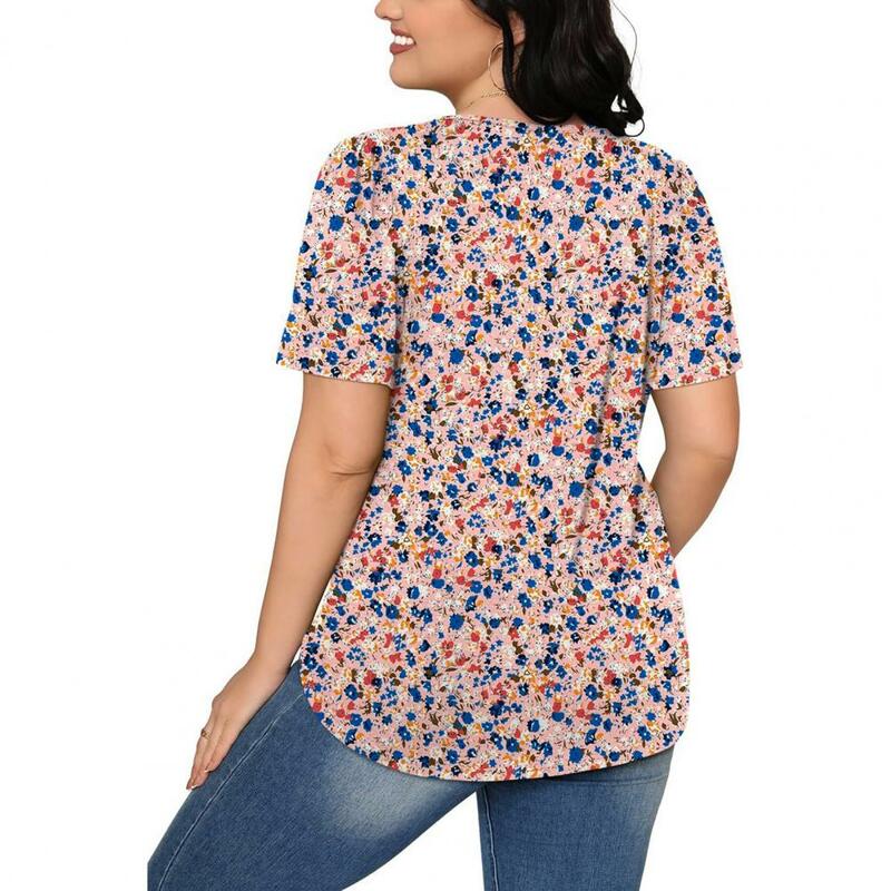 Bluzka z krótkim rękawem stylowa damska kolekcja letnia koszulka casualowa plisowana koszulka z okrągłym dekoltem luźny krój w jednolitym kolorze