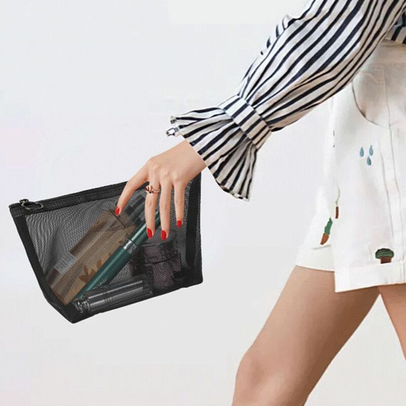 Portable Fashion Zipper Mesh Package Handbags Wash Pouch Cosmetic Pouch Bathing Bags Storage Bags Makeup Bags